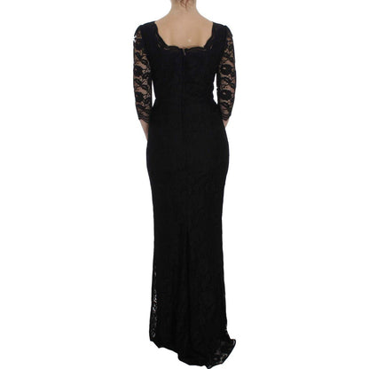 Dolce & Gabbana Black Floral Lace Long Ball Maxi Dress