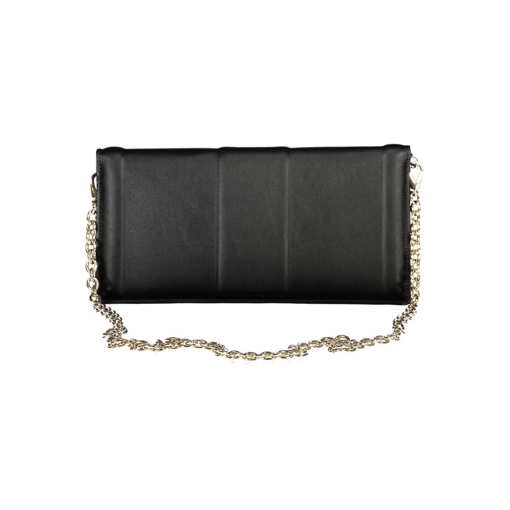 Mario Valentino Black Polyethylene Women Handbag with removable chain shoulder strap and snap closure design.