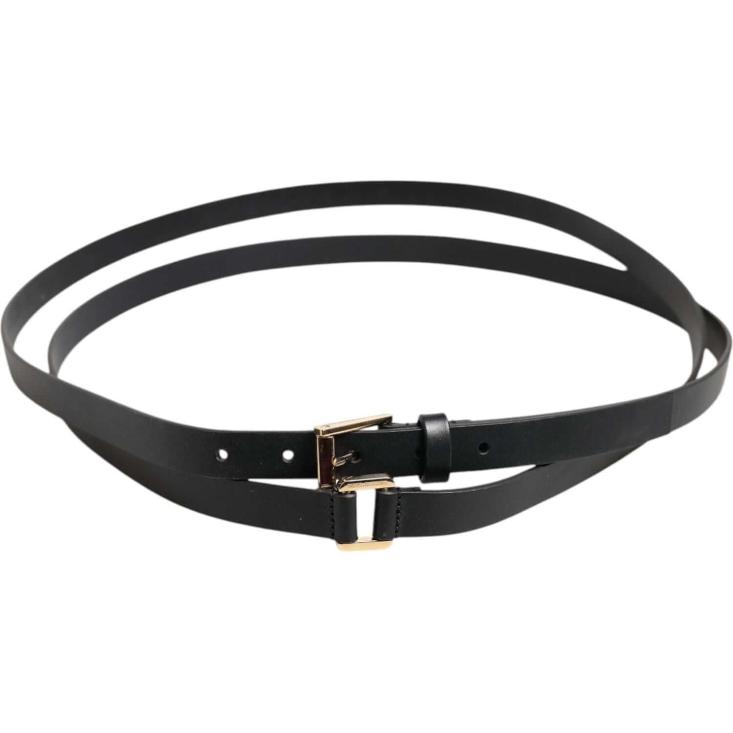 Dolce & Gabbana Black Double Strap Leather Gold Buckle Belt