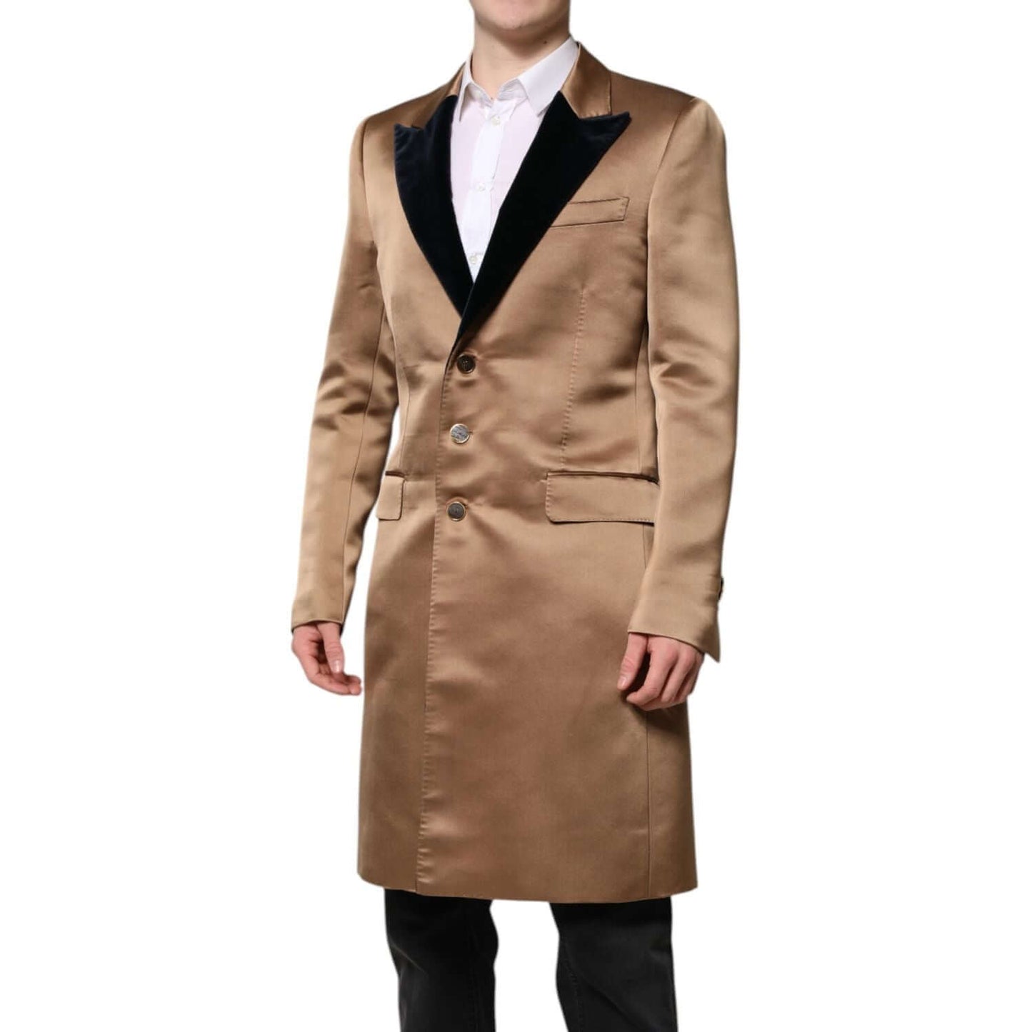 Dolce & Gabbana Brown Silk Single Breasted Trench Coat Jacket KOS2317-48