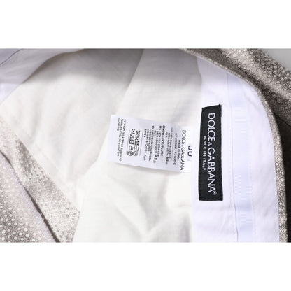 Dolce & Gabbana Light Gray Jacquard Silk Dotted 2 Piece Suit