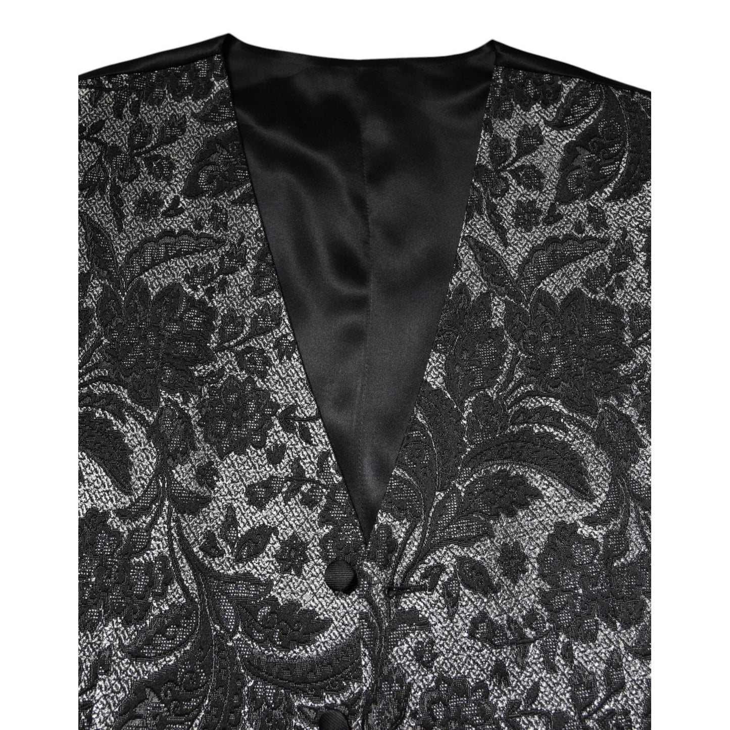 Dolce & Gabbana Black Gray Brocade Formal Men Waistcoat Vest