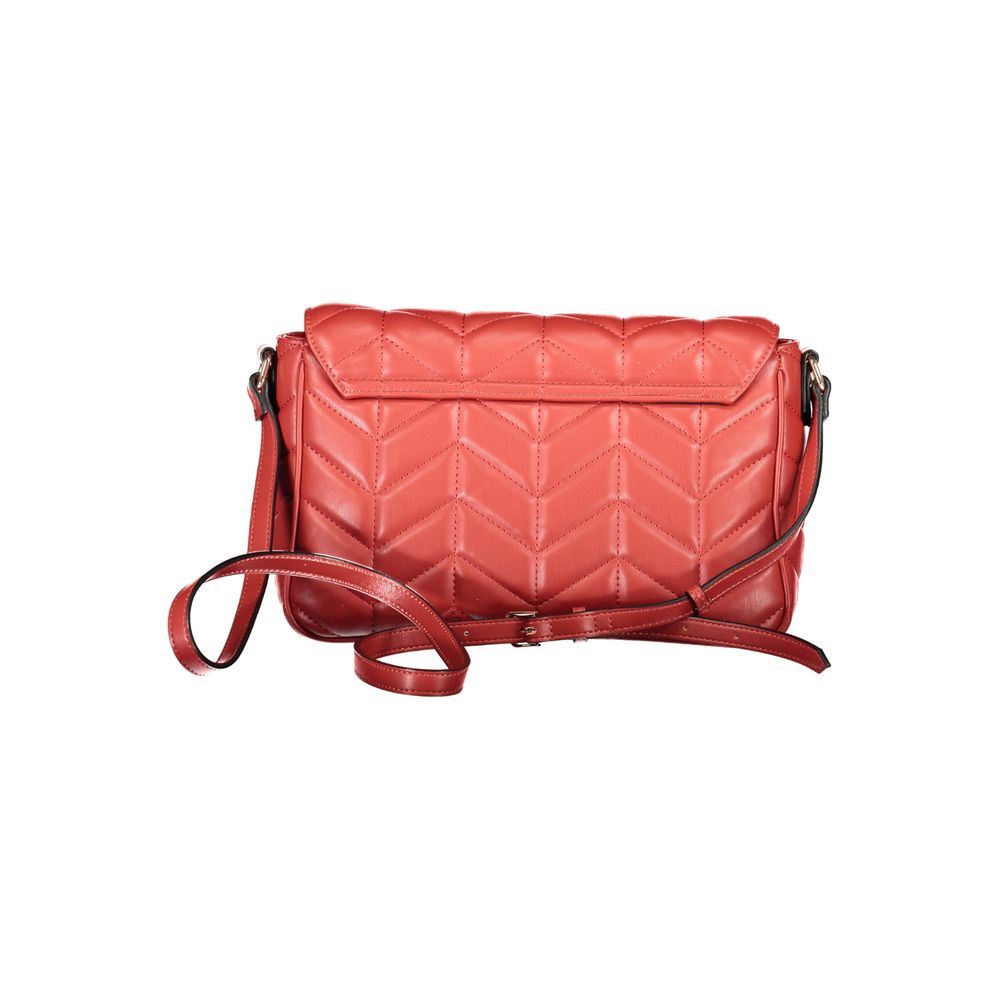 Mario Valentino Red Polyethylene Handbag with adjustable strap, contrasting details, and zip closure, featuring recycled materials.