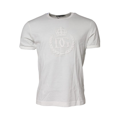 Dolce & Gabbana White Cotton DG Crown Embossed T-shirt Dolce & Gabbana