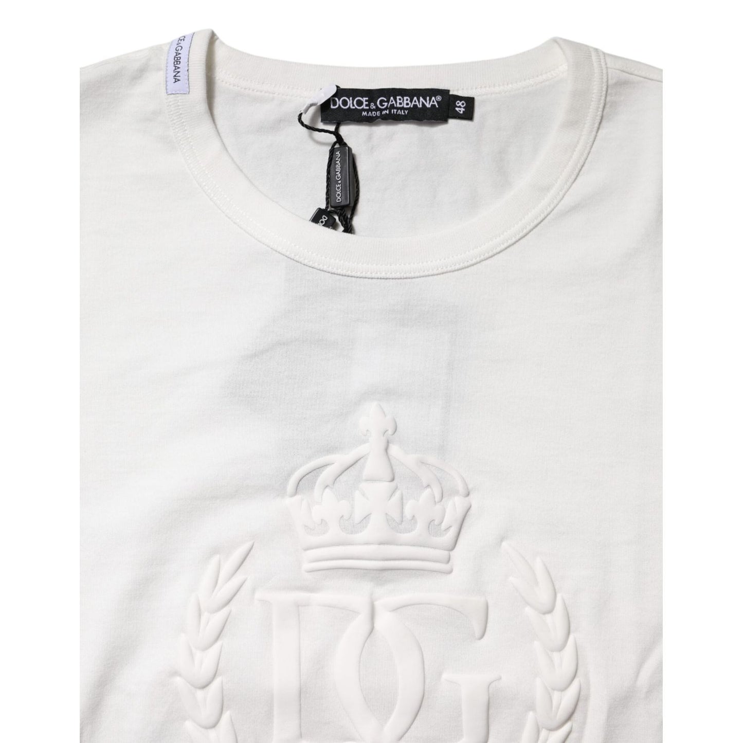 Dolce & Gabbana White Cotton DG Crown Embossed T-shirt Dolce & Gabbana