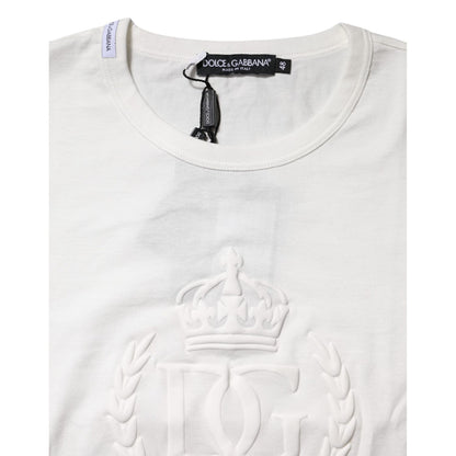 Dolce & Gabbana White Cotton DG Crown Embossed T-shirt Dolce & Gabbana