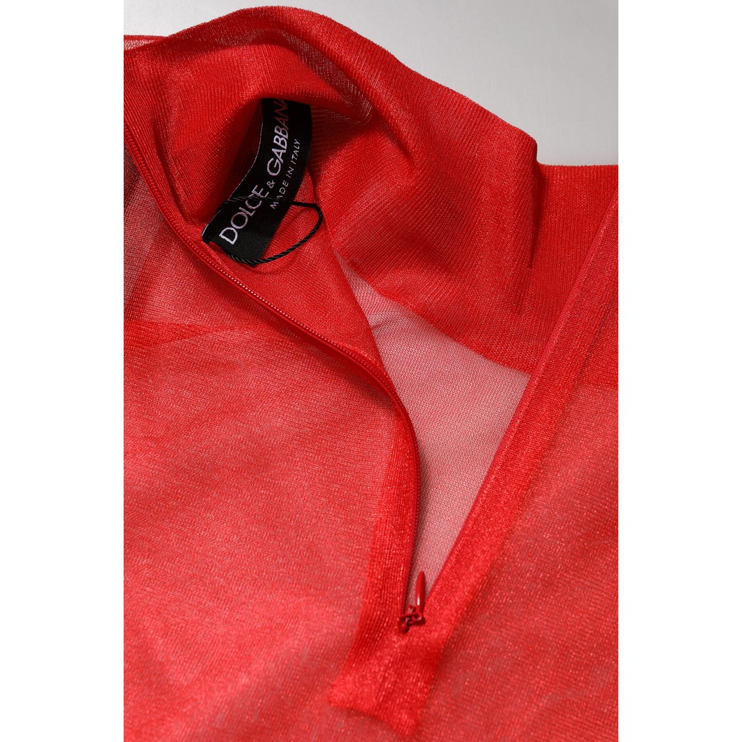 Dolce & Gabbana Red Tulle Turtleneck Long Sleeve Blouse Top