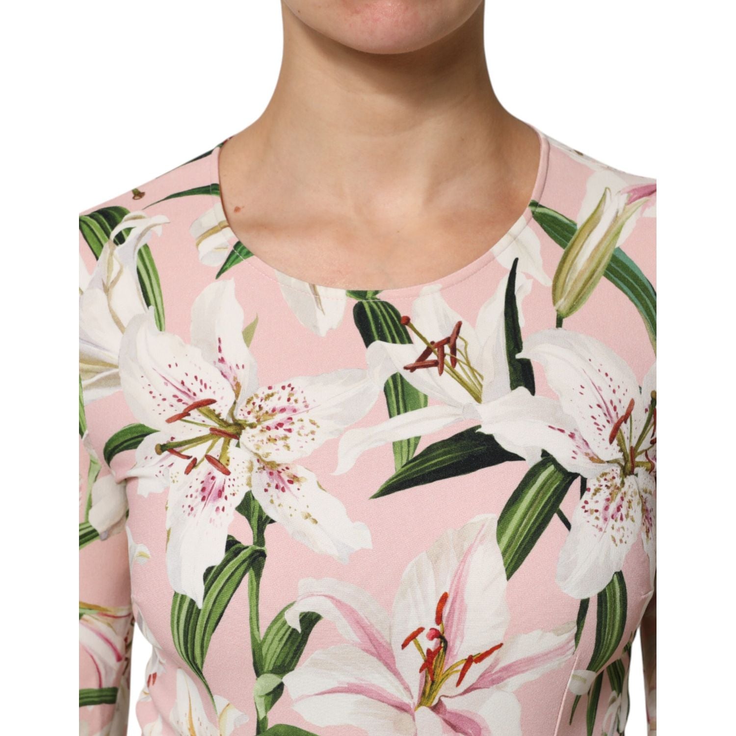 Dolce & Gabbana Pink Lily Print Viscose Round Neck Blouse Top