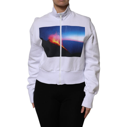 MSGM White Graphic Print Cotton Long Sleeves Full Zip Bomber Jacket