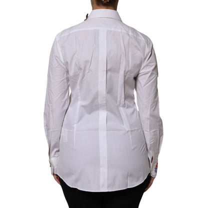 Dolce & Gabbana White Cotton Floral Embellished Shirt Top Dolce & Gabbana