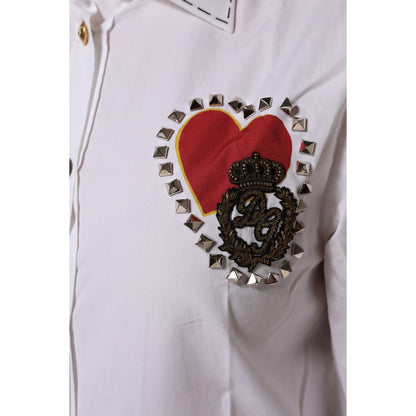 Dolce & Gabbana White Cotton Floral Embellished Shirt Top Dolce & Gabbana