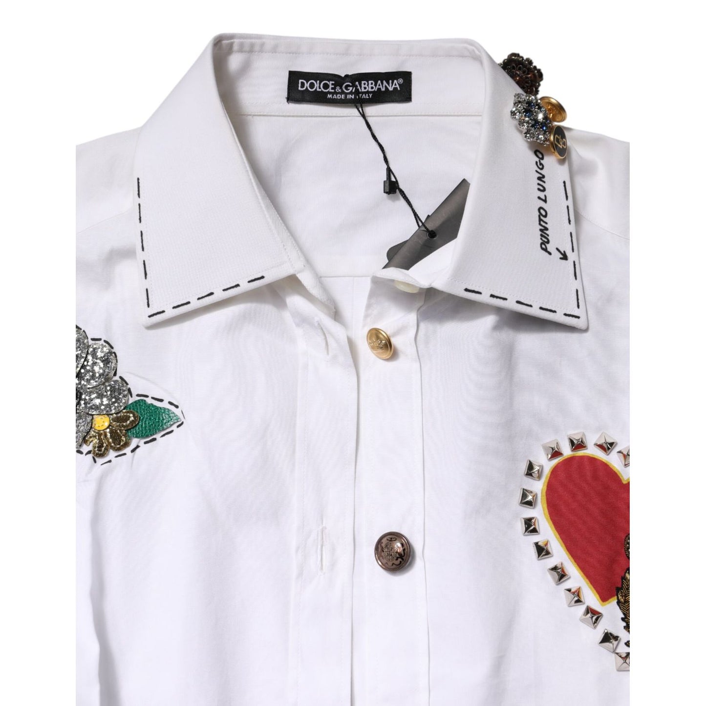 Dolce & Gabbana White Cotton Floral Embellished Shirt Top Dolce & Gabbana