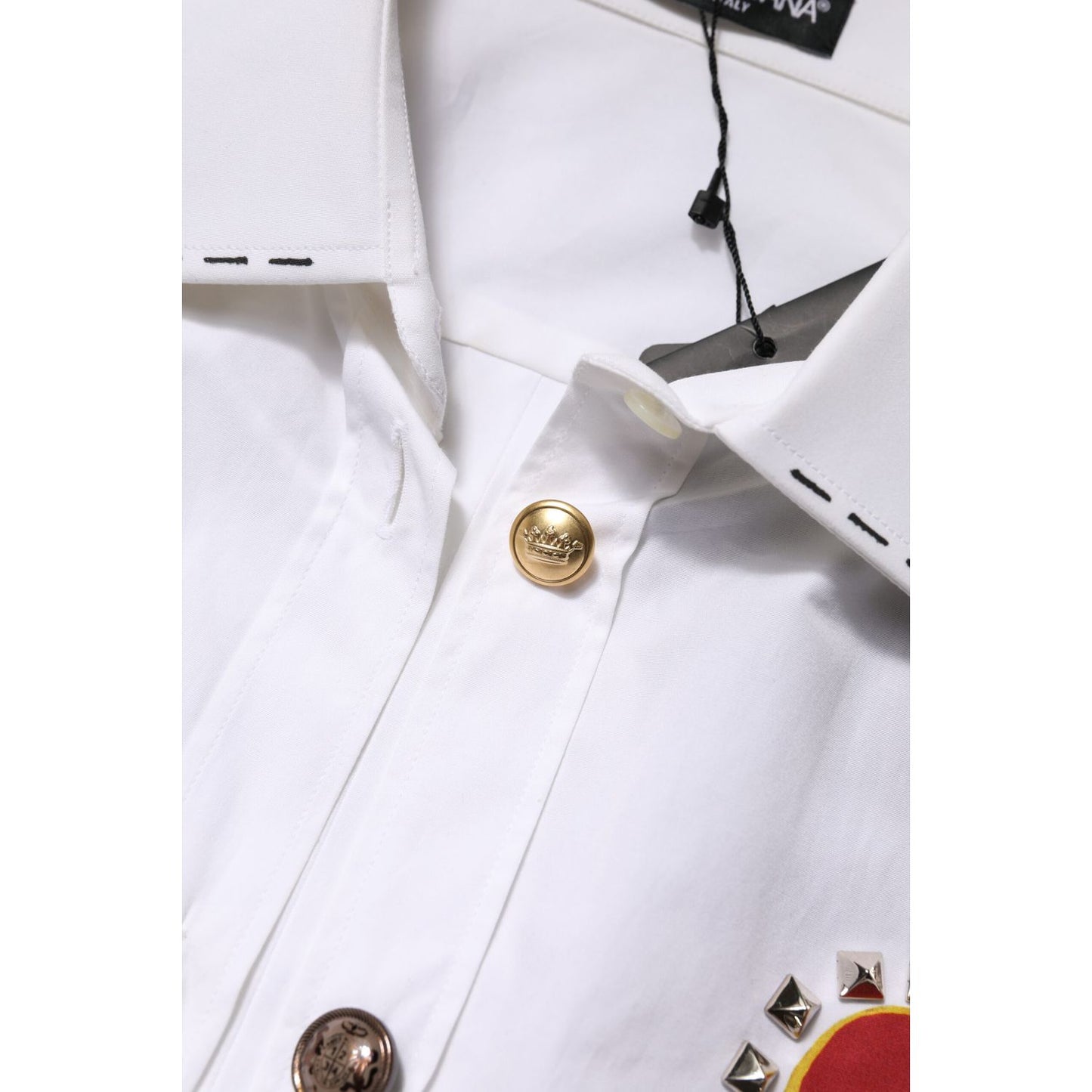 Dolce & Gabbana White Cotton Floral Embellished Shirt Top Dolce & Gabbana