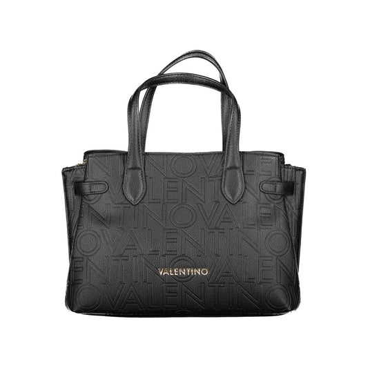 Mario Valentino Black Polyethylene Handbag with handles, adjustable straps, two compartments, and protective feet, embossed logo.