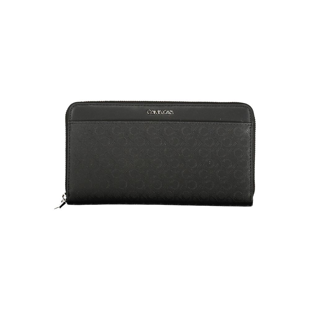 Calvin Klein Black Polyester Women Wallet with RFID protection, sleek design, dual compartments, and external pocket for easy organization.