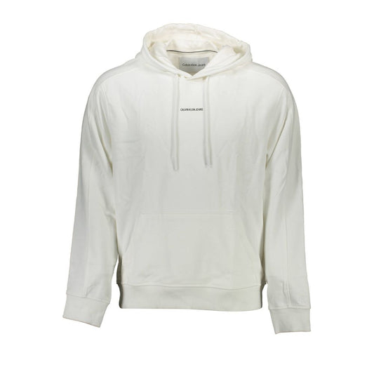 Calvin Klein White Cotton Men Sweater, long sleeve hooded sweatshirt with central pocket, designed for casual luxury style.