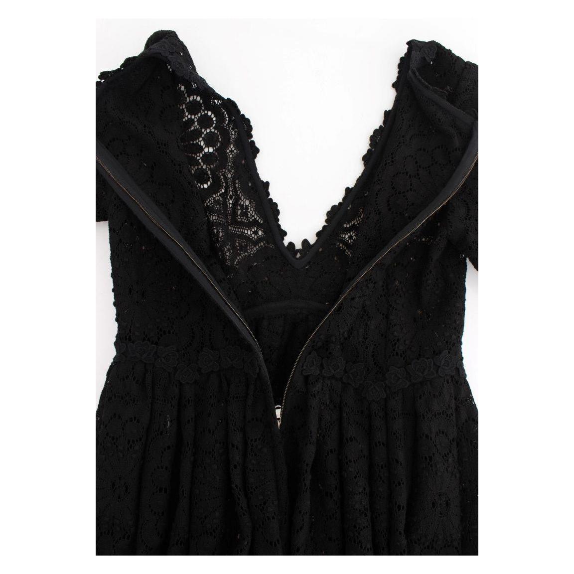 Dolce & Gabbana Black Ricamo Knitted Full Length Maxi Dress