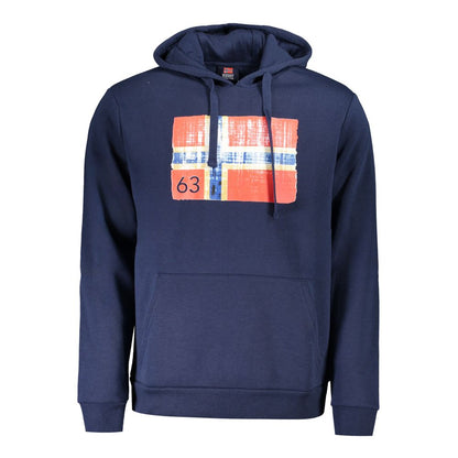 Norway 1963 Blue Cotton Men Sweater with logo and central pocket, featuring dynamic print on hooded sweatshirt for style and comfort.