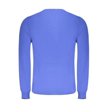 Back view of North Sails Blue Cotton Men Sweater showcasing long sleeves and premium cotton fabric.