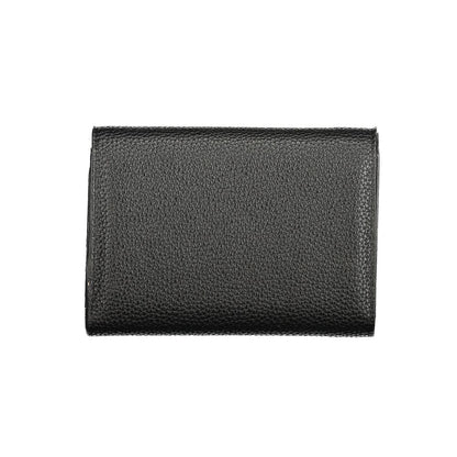 Mario Valentino Black Polyethylene Wallet with 3 compartments, coin purse, card spaces, zip and automatic closure, logo, recycled material.
