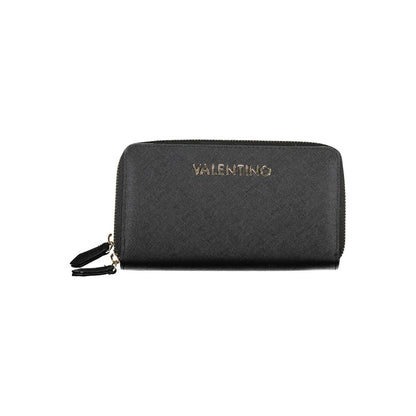 Mario Valentino Black Polyethylene Women Wallet with zip closure and sophisticated contrasting details.