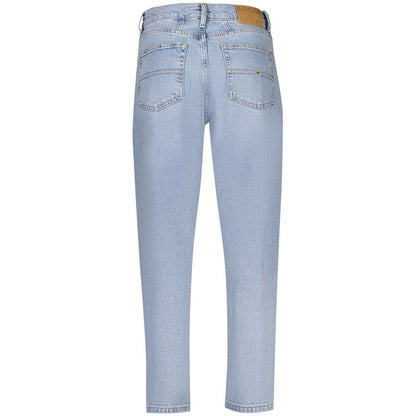 Tommy Hilfiger Blue Cotton Women Jeans, back view showcasing high-rise style and signature logo.