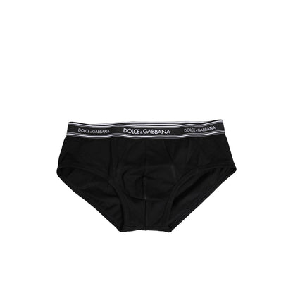 Dolce & Gabbana Black Cotton Stretch Logo Print Brief Underwear Dolce & Gabbana