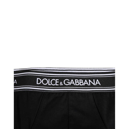 Dolce & Gabbana Black Cotton Stretch Logo Print Brief Underwear Dolce & Gabbana