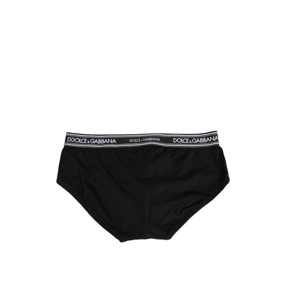 Dolce & Gabbana Black Cotton Stretch Logo Print Brief Underwear Dolce & Gabbana