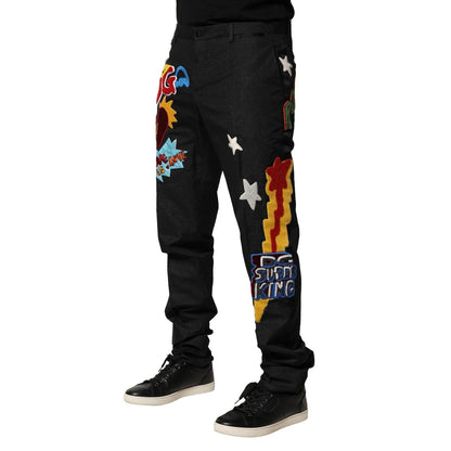 Dolce & Gabbana Black Graphic Embroidery Men Pants Dolce & Gabbana