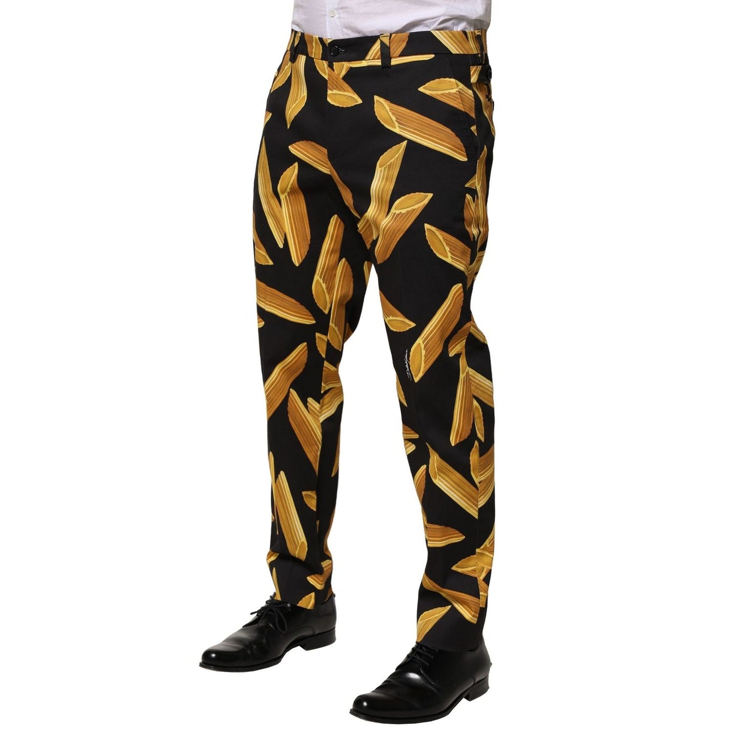 Dolce & Gabbana Black Pasta Print Tapered Men Pants Dolce & Gabbana