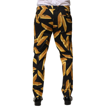 Dolce & Gabbana Black Pasta Print Tapered Men Pants Dolce & Gabbana