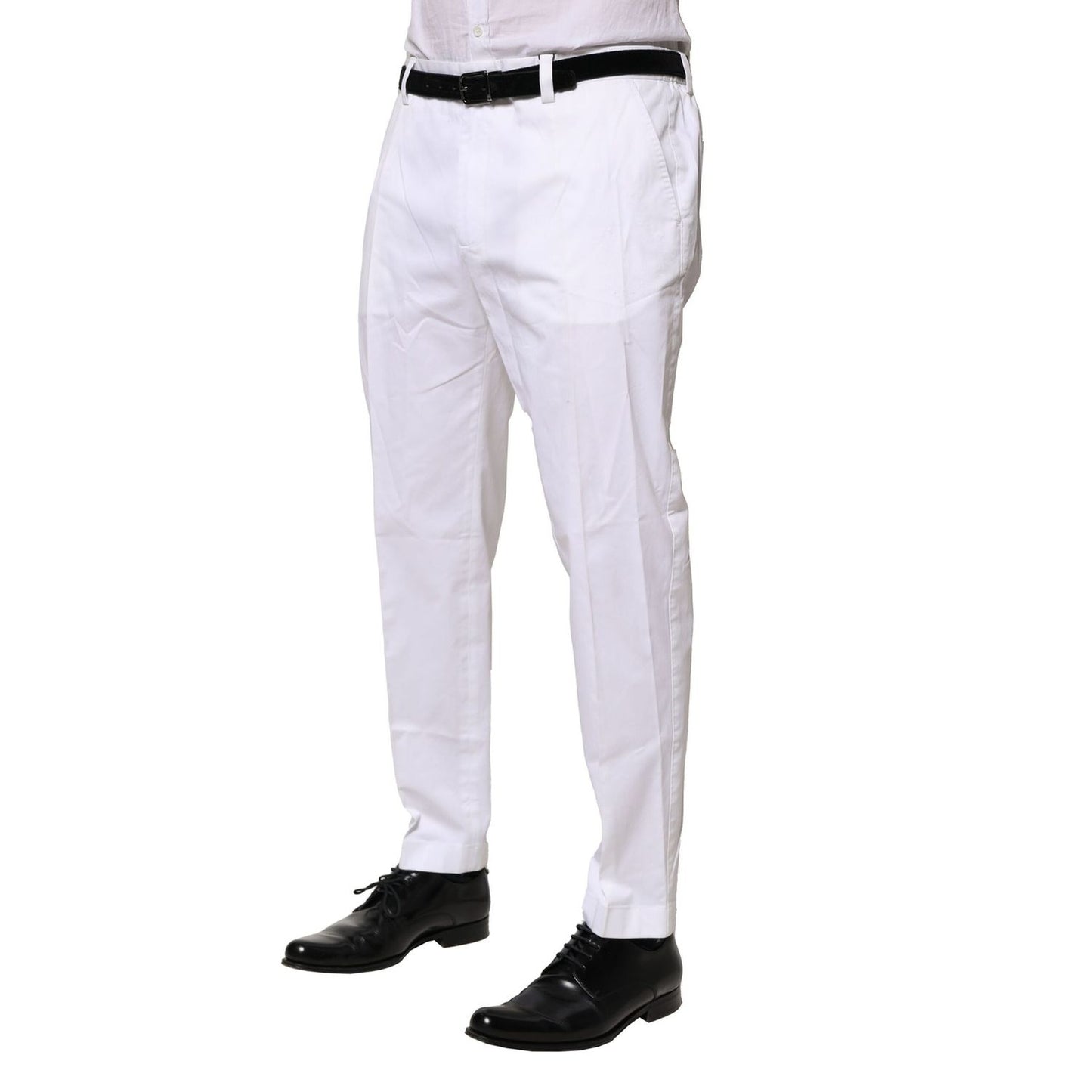 Dolce & Gabbana White Cotton Dress Slim Formal Pants Dolce & Gabbana