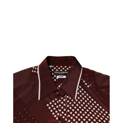 Dolce & Gabbana Maroon Dotted Silk Long Sleeve Casual Shirt