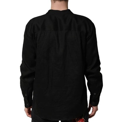 Dolce & Gabbana Black Linen Long Sleeves Men Casual Shirt