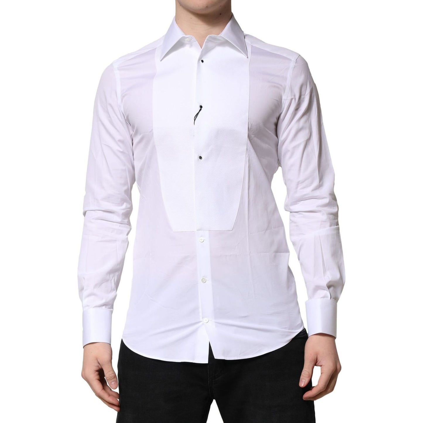 Dolce & Gabbana White GOLD Crown Cotton Dress Formal Shirt Dolce & Gabbana