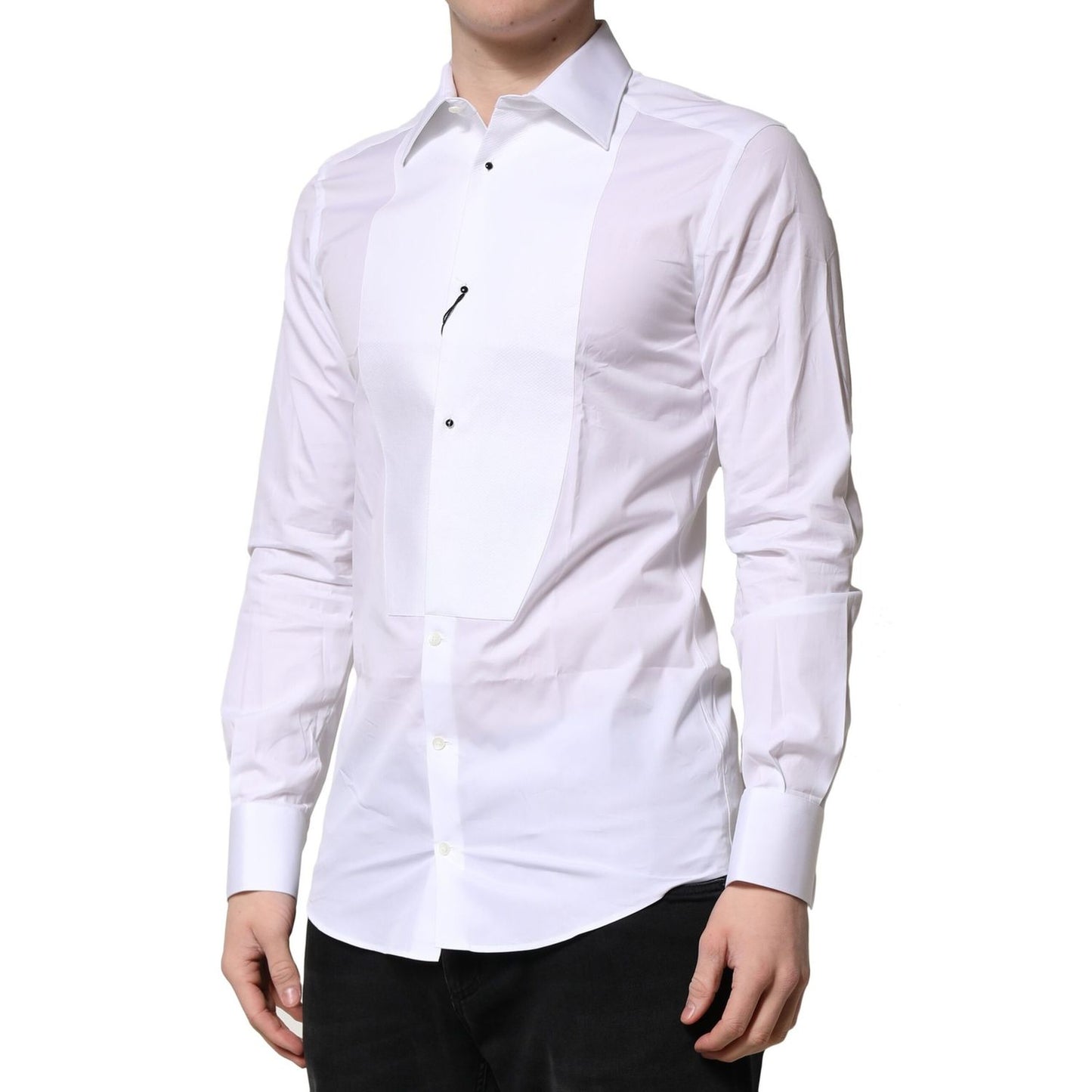 Dolce & Gabbana White GOLD Crown Cotton Dress Formal Shirt Dolce & Gabbana