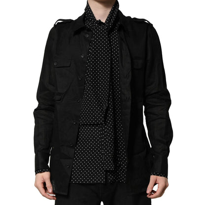 Dolce & Gabbana Black Polka Dot Collar Tie Neck Casual Shirt Dolce & Gabbana