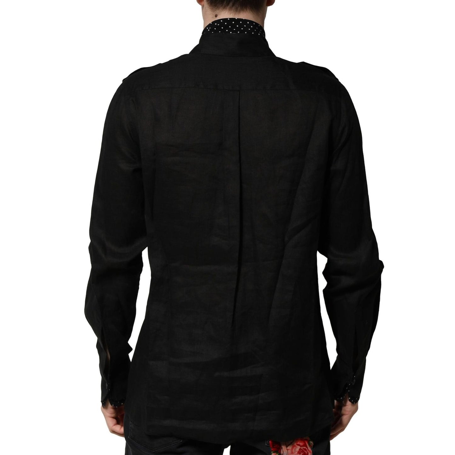 Dolce & Gabbana Black Polka Dot Collar Tie Neck Casual Shirt Dolce & Gabbana