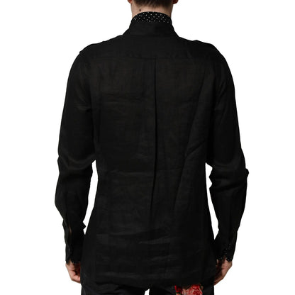 Dolce & Gabbana Black Polka Dot Collar Tie Neck Casual Shirt Dolce & Gabbana