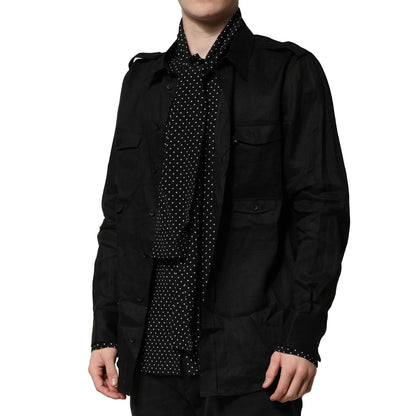 Dolce & Gabbana Black Polka Dot Collar Tie Neck Casual Shirt Dolce & Gabbana