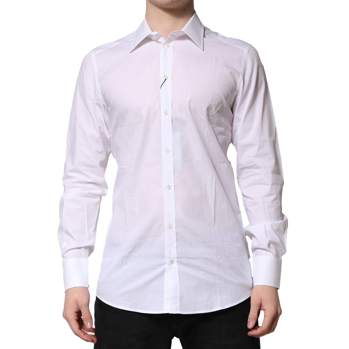 Dolce & Gabbana White Cotton Long Sleeves GOLD Formal Shirt Dolce & Gabbana