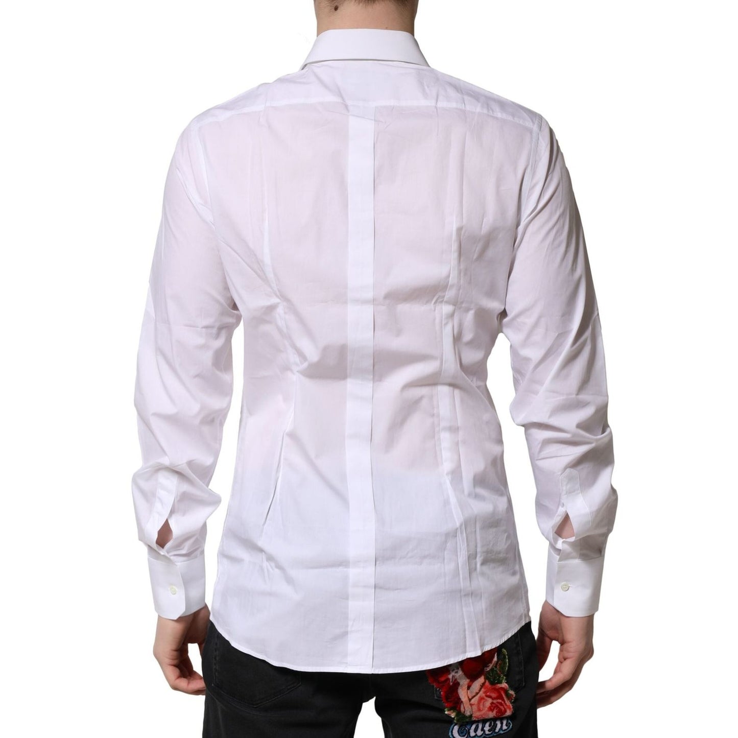 Dolce & Gabbana White Cotton Long Sleeves GOLD Formal Shirt Dolce & Gabbana