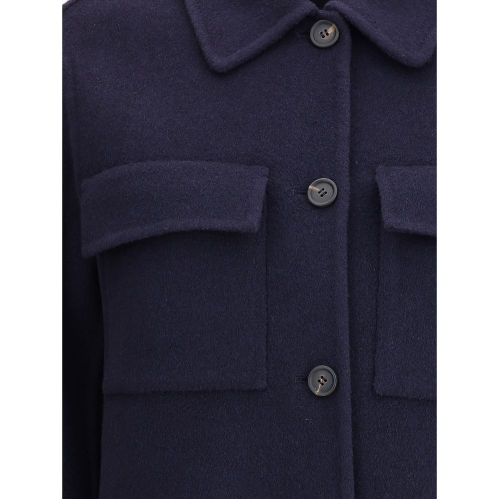 Brunello Cucinelli Blue Fleece Wool Coat