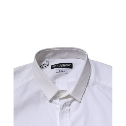 Dolce & Gabbana White Cotton GOLD Long Sleeves Formal Shirt Dolce & Gabbana