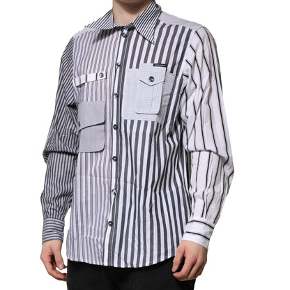 Dolce & Gabbana White Gray Striped Cotton Men Casual Shirt Dolce & Gabbana