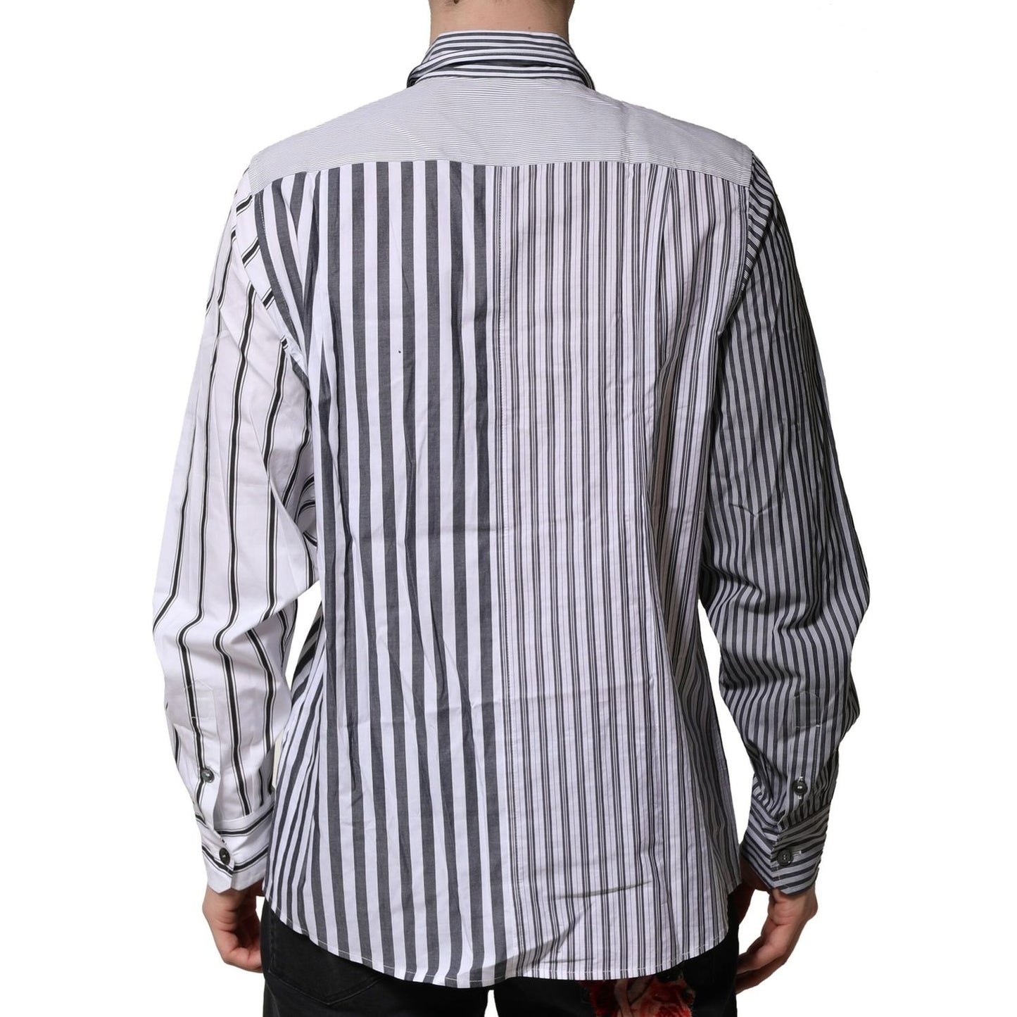 Dolce & Gabbana White Gray Striped Cotton Men Casual Shirt Dolce & Gabbana