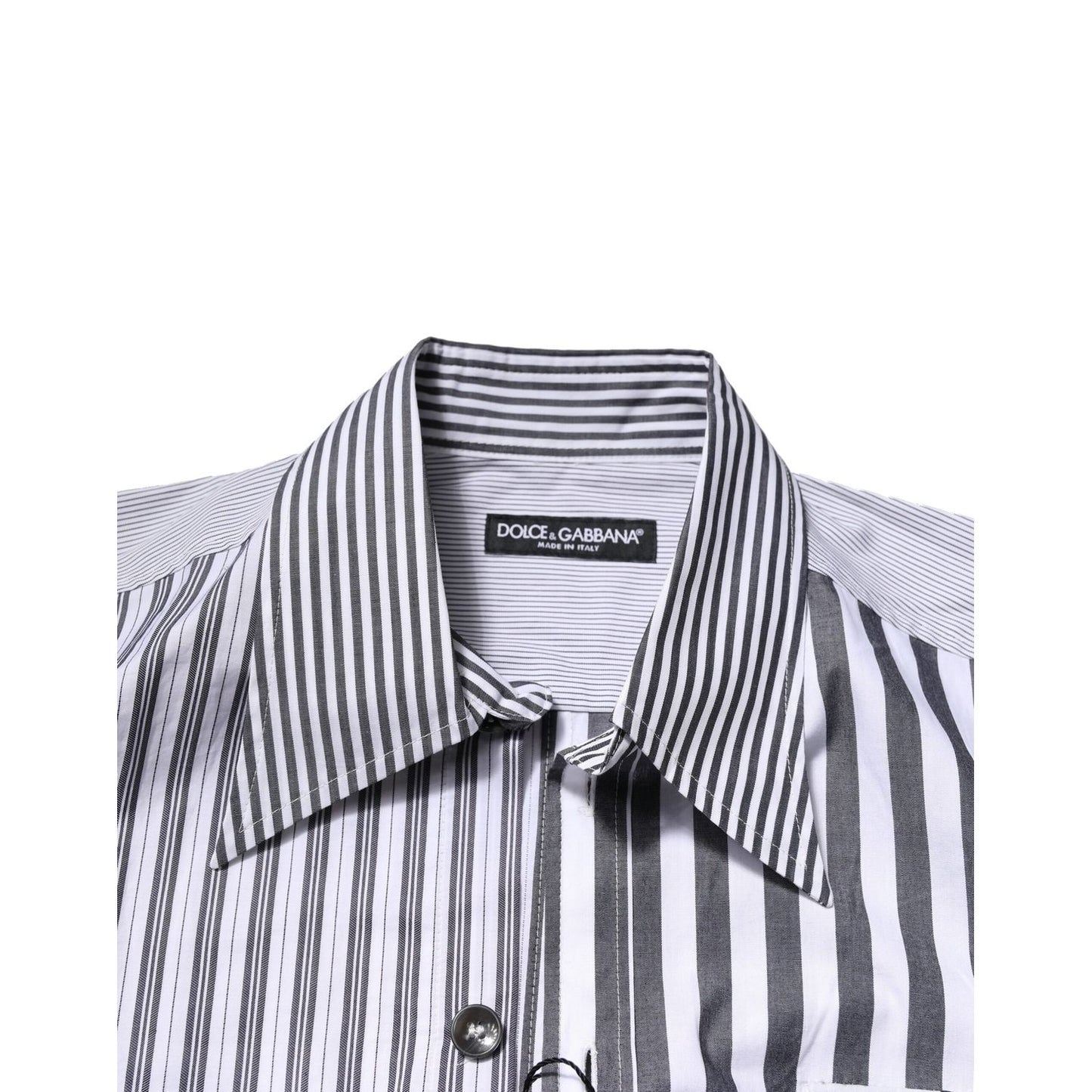 Dolce & Gabbana White Gray Striped Cotton Men Casual Shirt Dolce & Gabbana