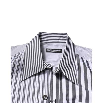 Dolce & Gabbana White Gray Striped Cotton Men Casual Shirt Dolce & Gabbana