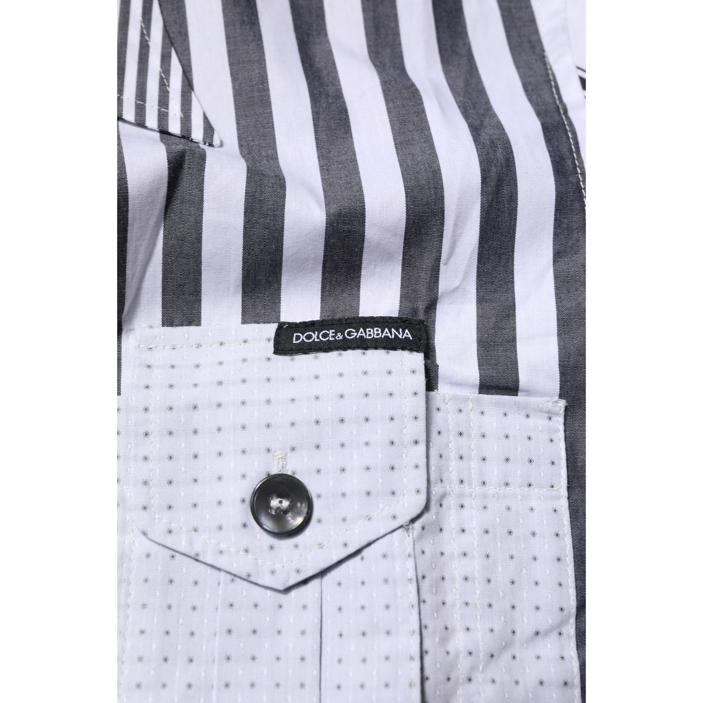 Dolce & Gabbana White Gray Striped Cotton Men Casual Shirt Dolce & Gabbana